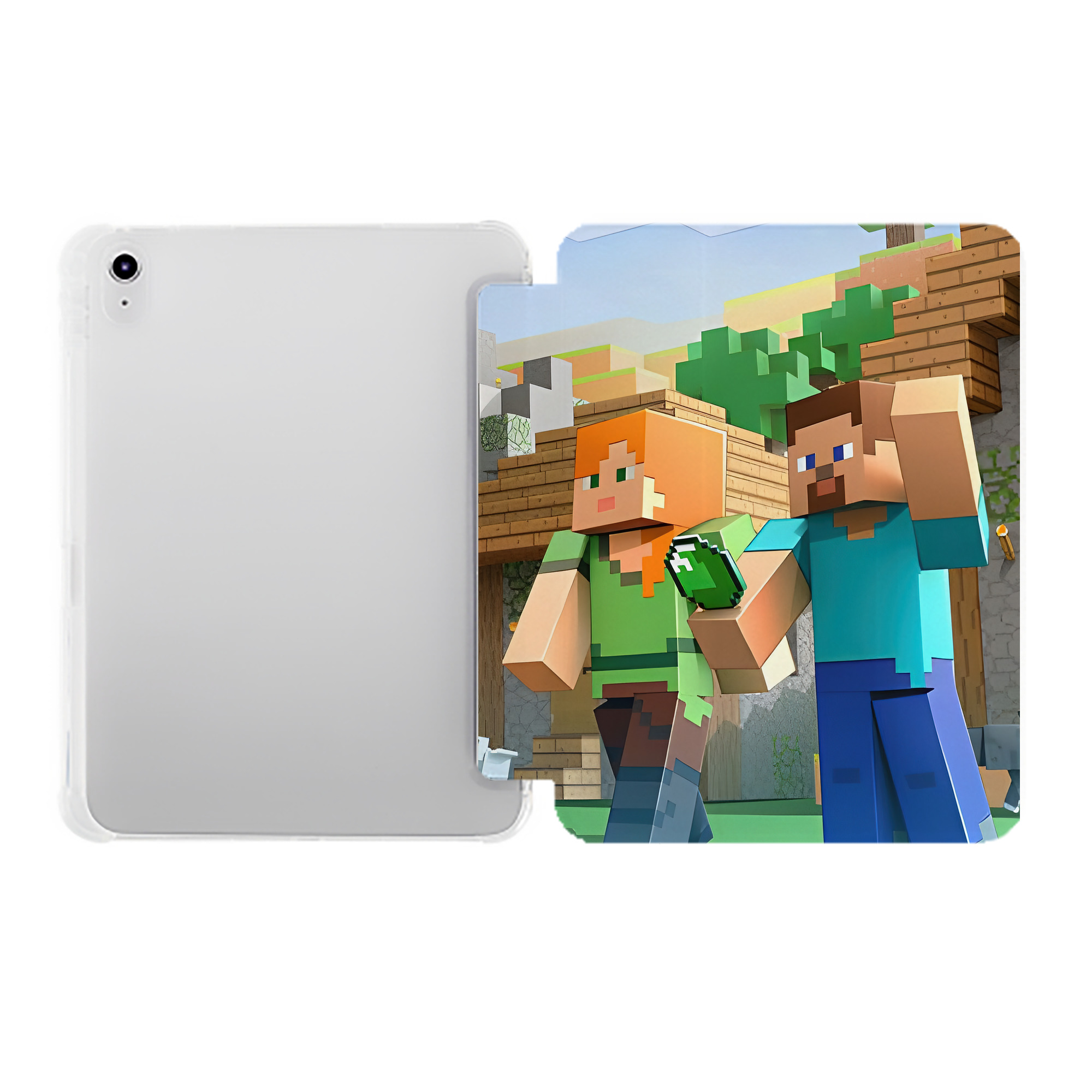 （画像用） マインクラフト ブロックの世界 Minecraft MC Block world IPad ケース ペン収納付き 三つ折りスタンド PUレザー×シリコン 対応機種9.5/10.5/10.9インチ